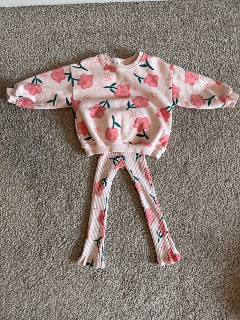 Zara Pink Floral Sweatshirt & Leggings Set
